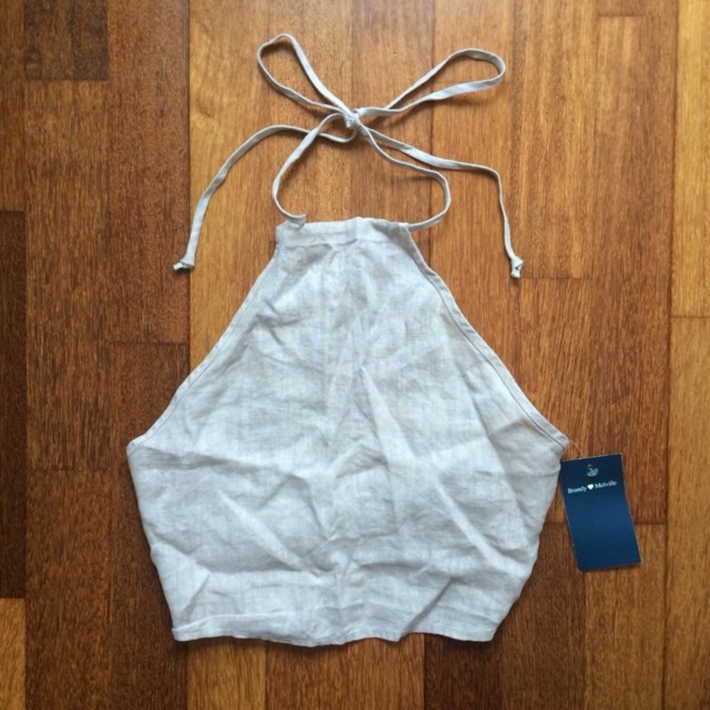 NWT Brandy Melville 100% Linen Halter Crop Top